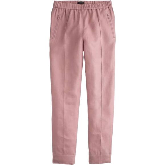NWT J.Crew High Rise Linen Jogger Pants Pull On Pink Zip Pockets 6 T Tall Long - Picture 1 of 16